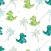 Wizualizacja tapety na ścianę do pokoju dziecięcego w słodkie, zielone krokodyle, siedzące pod palmami, tło białe.