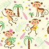 Wizualizacja tapety na ścianę do pokoju dziecięcego z motywem egzotycznym, w wesołe małpki, mieszkające w dżungli, na żółtym tle.