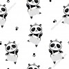 Wizualizacja tapety na ścianę do pokoju dziecięcego w wesołe, machające misie panda, w szarych spodenkach, na białym tle.
