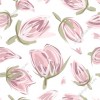 Wizualizacja tapety do pokoju dziennego, dziecięcego, młodzieżowego, sypialni, salonu, przedpokoju, biura, w kwiaty. Wzór tapety w różowe tulipany, na białym tle.