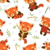 Wizualizacja tapety na ścianę do pokoju dziecięcego ze zwierzętami. Tapeta w słodkie pandy czerwone, na białym tle w listki i zwierzęce łapki.