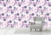 Wizualizacja tapety przeznaczonej do każdego rodzaju pomieszczenia. Tapeta przedstawia piękne, różowo-granatowe kwiaty wiśni, na białym tle.