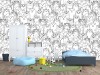 Wizualizacja tapety do pokoju dziecięcego ze wzorem tygrysów, lwów i innych dużych kotów w czerni i bieli.