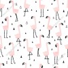 Wizualizacja tapety do pokoju dziecięcego. Tapeta w stylu skandynawskim ze stadem różowych flamingów na białym tle.
