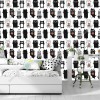 Wizualizacja tapety do pokoju dziennego, dziecięcego, młodzieżowego, sypialni. Tapeta przedstawia wesołe, czarno-białe koty z sercami.