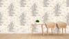 Wizualizacja tapety na ścianę do pokoju dziennego, dziecięcego, sypialni, salonu, przedpokoju, kuchni. Tapeta z ozdobnymi drzewami, liśćmi i ptakami, na jasnym tle.