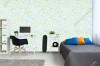 Wizualizacja tapety do pokoju dziennego, młodzieżowego, sypialni, salonu, przedpokoju, biura o tematyce biologicznej. Tapeta przedstawia zielone i niebieskie mikroorganizmy, na białym tle.