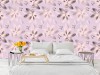 Wizualizacja tapety do pokoju dziennego, sypialni, salonu, przedpokoju, biura w wiosenne kwiaty wiśni, malowane akwarelą, na różowym tle.