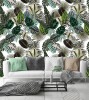 Wizualizacja tapety do pokoju dziennego, młodzieżowego, sypialni, salonu, przedpokoju, biura. Tapeta w zielone liście: monstery dziurawek, maranty, difenbachii, skrzydłokwiatu, palmy i bananowca.