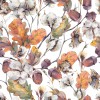 Wizualizacja tapety, dębowe liście i żołędzie w barwach jesieni na białym tle.