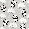 Wizualizacja tapety, pandy latające między deszczowymi chmurami.