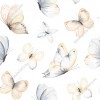 Wizualizacja tapety, pastelowe motyle na białym tle.