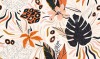 Wizualizacja tapety, liście, kwiaty i wzory zwierzęce z tropików na jasnym tle. 