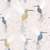 Wizualizacja tapety, latające kolibry na jasnoróżowym tle.