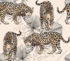 Wizualizacja tapety, dziki jaguar wśród palmowych liści na jasnym tle. 