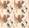 Wizualizacja tapety, afrykańskie zwierzęta w odcieniach beżu i brązu na jasnym, kremowym tle.