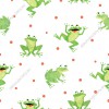 Wizualizacja tapety, wesołe żabki w kolorze jasnozielonym na białym tle.