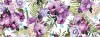 Wizualizacja tapety, kwiaty i liście paproci w odcieniach koloru fioletowego i zielonego. 