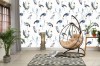 Wizualizacja tapety do pokoju dziecięcego, sypialni, młodzieżowego w ptaki. Tapeta przedstawia majestatyczne żurawie, na białym tle.