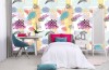 Wizualizacja tapety do pokoju dziecięcego, młodzieżowego, sypialni w różnych kolorach ze wzorem artystycznej abstrakcji.