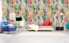 Wizualizacja tapety do pokoju dziennego, dziecięcego, młodzieżowego, sypialni, salonu, przedpokoju. Tapeta przedstawia kolorowe, abstrakcyjne trójkąty.