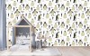 Wizualizacja tapety na ścianę do pokoju dziecięcego zachowana w stylu skandynawskim, w modne wzory, którymi są pingwiny.