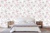 Wizualizacja tapety do pokoju dziennego, sypialni, salonu, przedpokoju, biura w brązowe kwiaty hibiskusa, na białym tle.