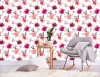 Wizualizacja tapety do pokoju dziennego, sypialni, salonu, przedpokoju, biura  w kwiaty róż o różnych odcieniach różu, na białym tle.