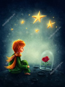 Wzornik fototapety do pokoju dziecięcego z bajkowym motywem Małego Księcia, na jego planecie, gdzie hodował czerwoną różę.