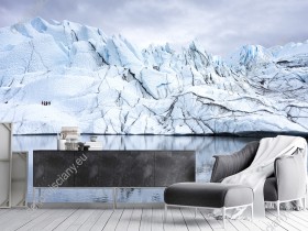 Wizualizacja fototapety z górami lodowymi na Alasce. Fototapeta do pokoju salonu, sypialni, pokoju dziennego, gabinetu, biura, przedpokoju, jadalni.