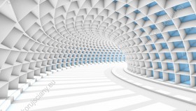 Wzornik obrazu z efektem 3D przedstawia tunel łukowy w kolorze białoniebieskim. Obraz do pokoju dziennego, młodzieżowego, salonu, sypialni, gabinetu, biura, przedpokoju i jadalni.