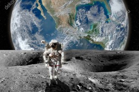 Wzornik obrazu przedstawia astronautę na Księżycu z planetą Ziemią w tle. Obraz do pokoju dziennego, młodzieżowego, biura, salonu, sypialni, gabinetu, przedpokoju.