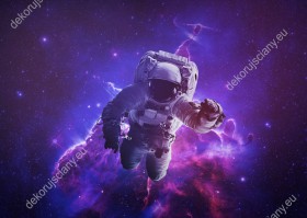 Wzornik obrazu z astronautą w przestrzeni kosmicznej w odcieniu purpury. Obraz na ścianę do pokoju dziennego, młodzieżowego, salonu, sypialni, biura, gabinetu, przedpokoju.