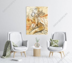 Wizualizacja, obraz w nowoczesnym stylu przedstawiający pozującą kobietę. Obraz przeznaczony do biura, sypialni, salonu, gabinetu.