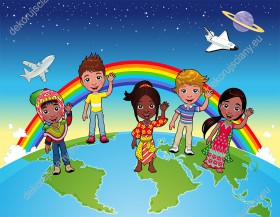 Wzornik obrazu do pokoju dziecięcego przedstawiający dzieci różnych kultur z różnych stron świata.