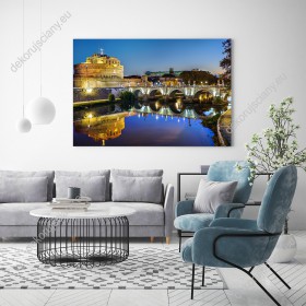 Wizualizacja obrazu z widokiem na Rzym nocą przedstawiająca oświetlony most prowadzący do zamku Świętego Anioła. Obraz do pokoju dziennego, młodzieżowego, salonu, biura, sypialni, gabinetu, przedpokoju i jadalni.