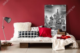 Wizualizacja, czarno-biały obraz z widokiem na katedrę Świętego Bazylego w Moskwie. Obraz do pokoju dziennego, sypialni, salonu, biura, gabinetu, przedpokoju i jadalni.