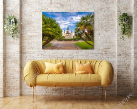 Wizualizacja obrazu z widokiem na piękny pałac na placu Jackson Square w Nowym Orleanie. Obraz do pokoju dziennego, sypialni, salonu, biura, gabinetu, przedpokoju i jadalni.