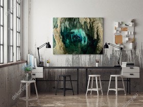 Wizualizacja obrazu z widokiem nurka, pływającego w jaskini na Cenotes w Meksyku. Obraz na ścianę do pokoju dziennego, salonu, sypialni, biura, gabinetu, przedpokoju.