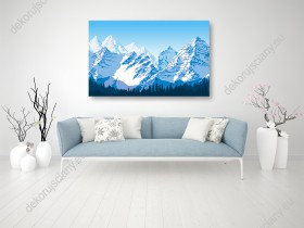 Wizualizacja obrazu z widokiem na krajobraz pięknych zimowych gór pokrytych śniegiem. Obraz do pokoju dziennego, sypialni, salonu, biura, gabinetu, przedpokoju i jadalni.