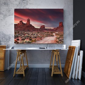 wizualizacja obrazu z widokiem na góry o czerwonej barwie zwane Doliną Bogów w stanie Utah w Ameryce. Obraz do pokoju dziennego, salonu, sypialni, gabinetu, biura, przedpokoju i jadalni.