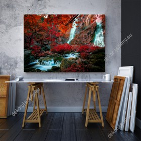 Wizualizacja obrazu z widokiem wodospadów w pięknej scenerii jesiennych drzew w Tajlandii. Obraz do pokoju dziennego, salonu, sypialni, gabinetu, biura, przedpokoju i jadalni.