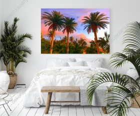 Wizualizacja, barwny obraz z widokiem palm w hawajskim raju. Obraz do pokoju dziennego. sypialni, biura, salonu, przedpokoju.