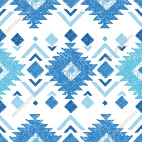 Wzornik tapety, aztecki wzór w odcieniach koloru niebieskiego na białym tle.
