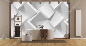 Wizualizacja fototapety z białych sześcianów dających efekt 3D. Fototapeta do pokoju dziennego, młodzieżowego, sypialni, salonu, biura, gabinetu, przedpokoju i jadalni.