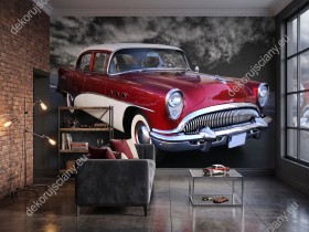Obrazek 2 dla: Wizualizacja fototapety ze starym, amerykańskim, zabytkowym samochodem. Fototapeta do pokoju młodzieżowego, salonu, sypialni, pokoju dziennego, gabinetu, biura.